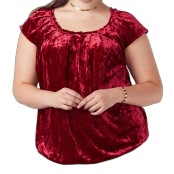 LAUREN CONRAD Top, 2X, Berry, Crushed Velvet, Cap Sleeve - Picture 12 of 12